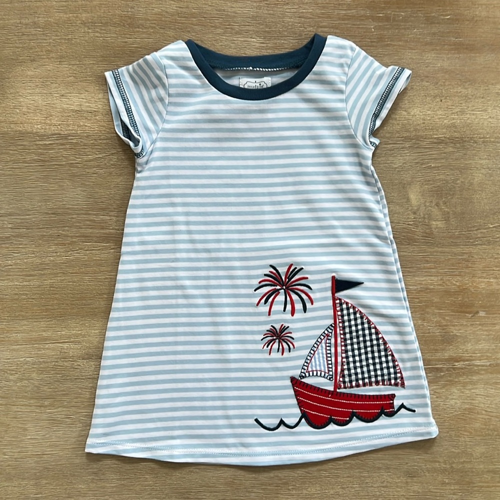 Mud Pie Girl Cotton Sailboat T Shirt Dress Americana Gingham 12-18 months - Picture 5 of 7